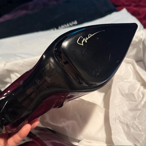 Giorgio Armani Glossy Plum Heeled Boots - Picture 3 of 5